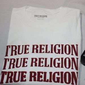 True Religions Men's White Crew Neck Short Sleeve Cotton T-Shirt Size Large